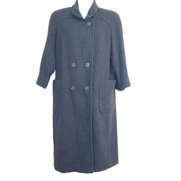 Forecaster Boston 15 16 Charcoal Gray Vintage Double Breasted Wool Trench Coat P - Picture 2 of 7